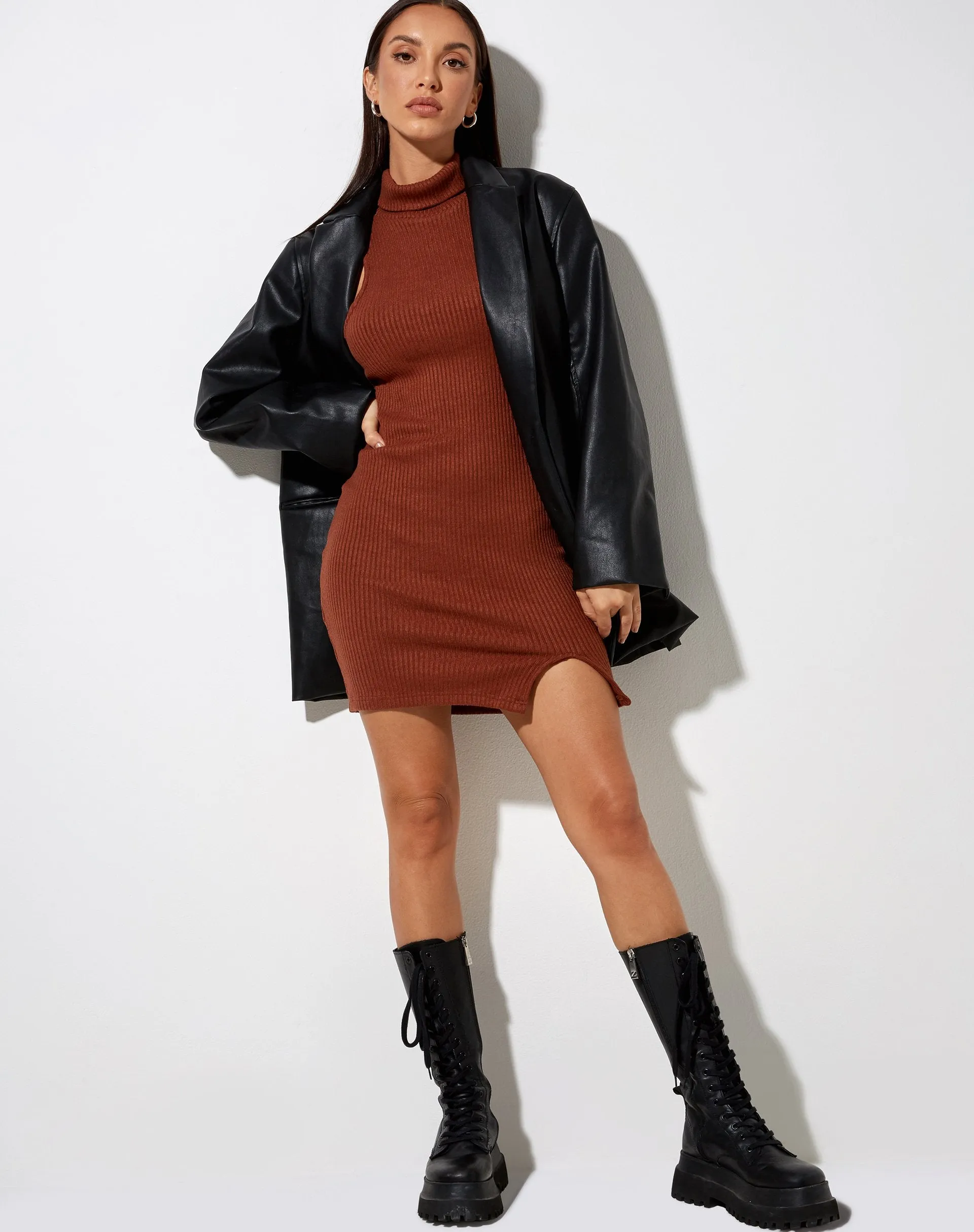 Jamaika Mini Dress in Rib Chocolate