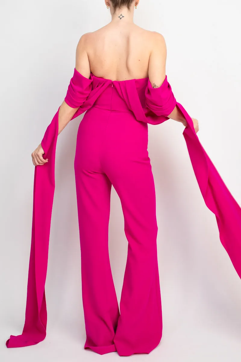 Jovani off the shoulder scuba crepe jumpsuit