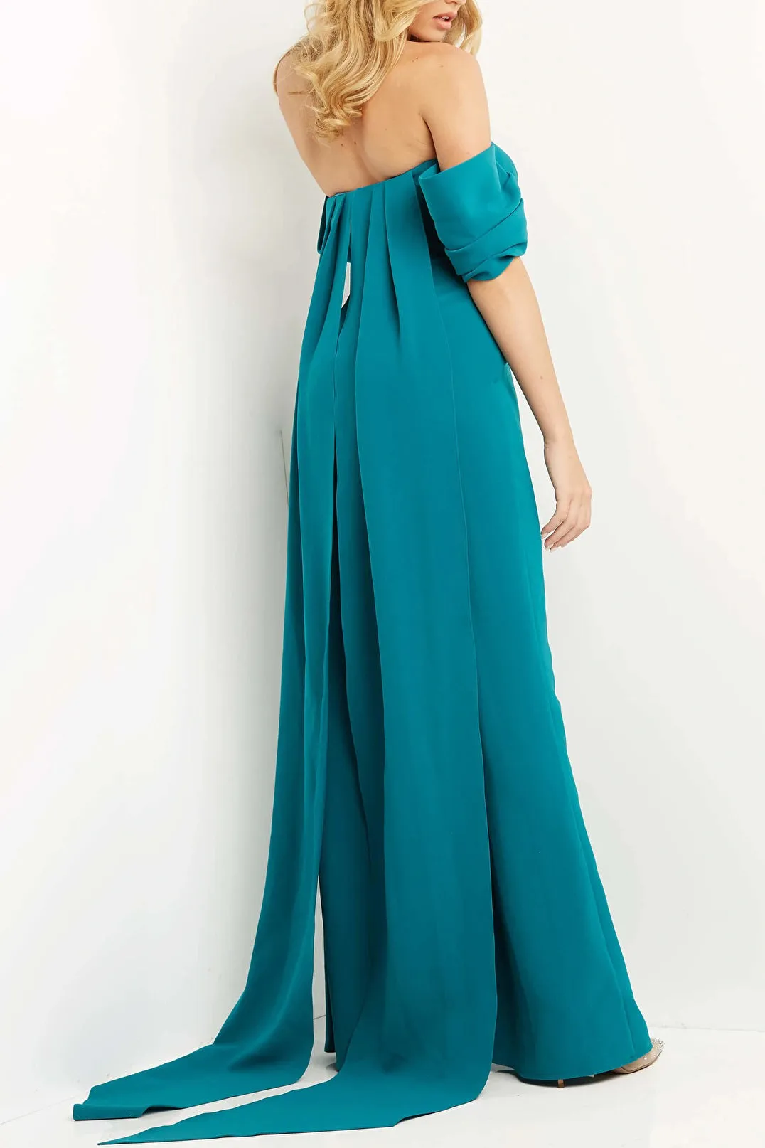 Jovani off the shoulder scuba crepe jumpsuit