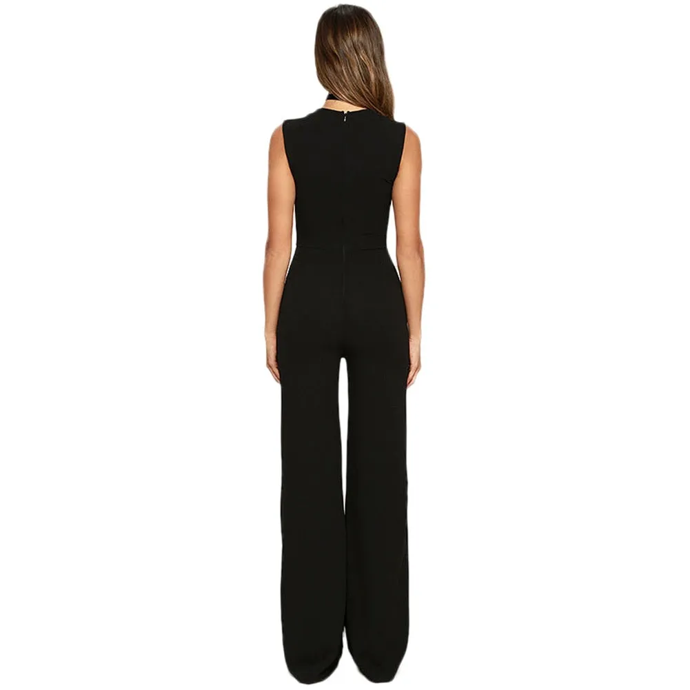 Jumpsuit Elegant Lady Rompers Flared Square Overalls Sleeveless Back Zipper