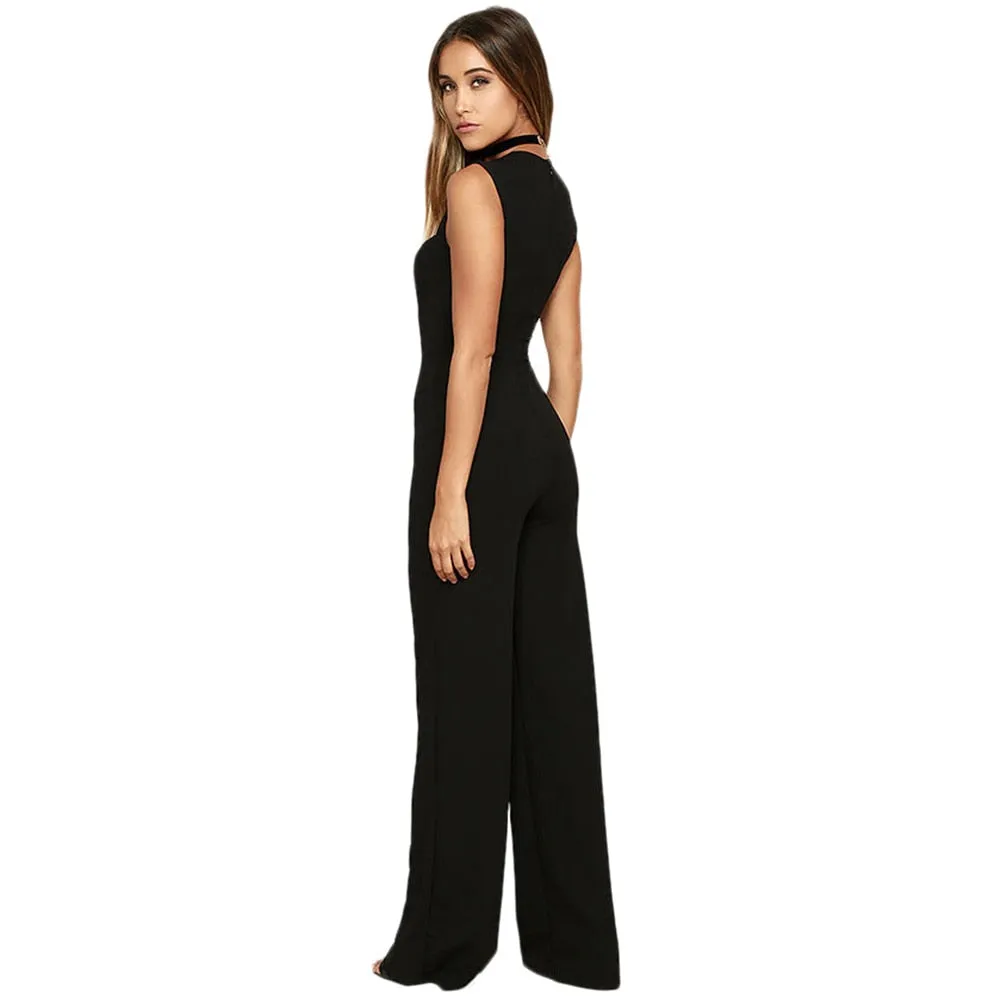 Jumpsuit Elegant Lady Rompers Flared Square Overalls Sleeveless Back Zipper