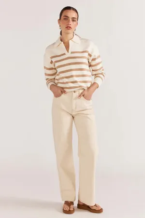 Kennedy White Natural Stripe Polo Knit Jumper