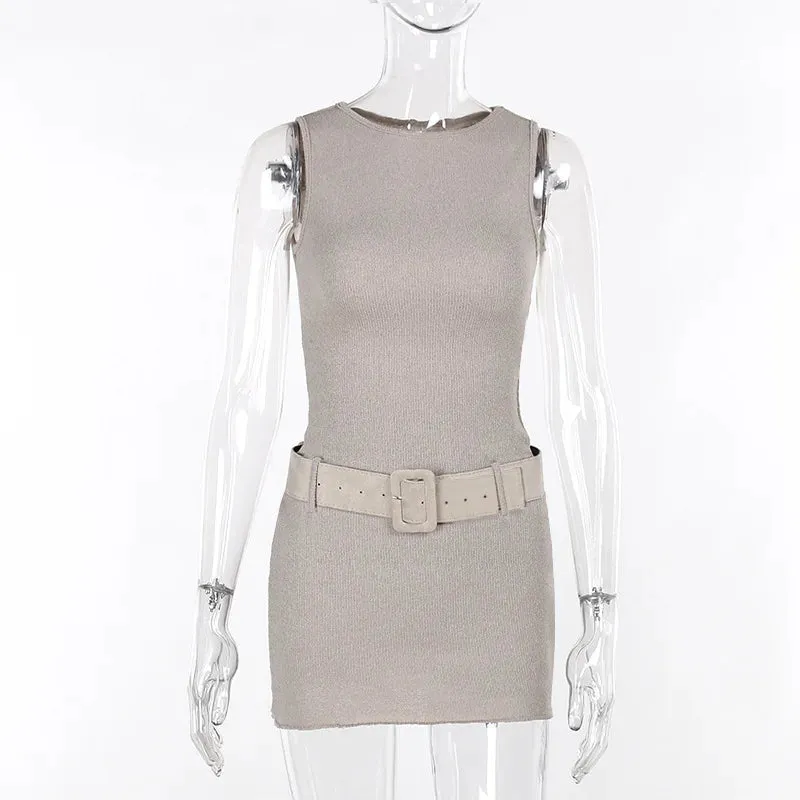 Knit Sleeveless Bodycon Charming Belted Mini Dress