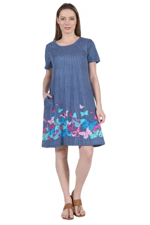 La Cera Novelty Floral Butterfly Print Short Sleeve Dress