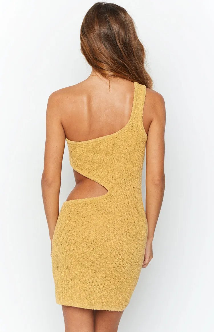 Laurynn Mustard Knit Mini Dress