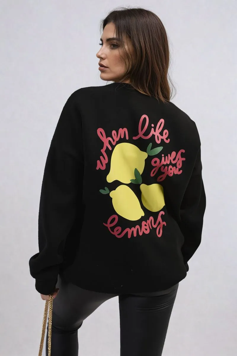 Lemon Graphic Long Sleeve Knitted Jumper