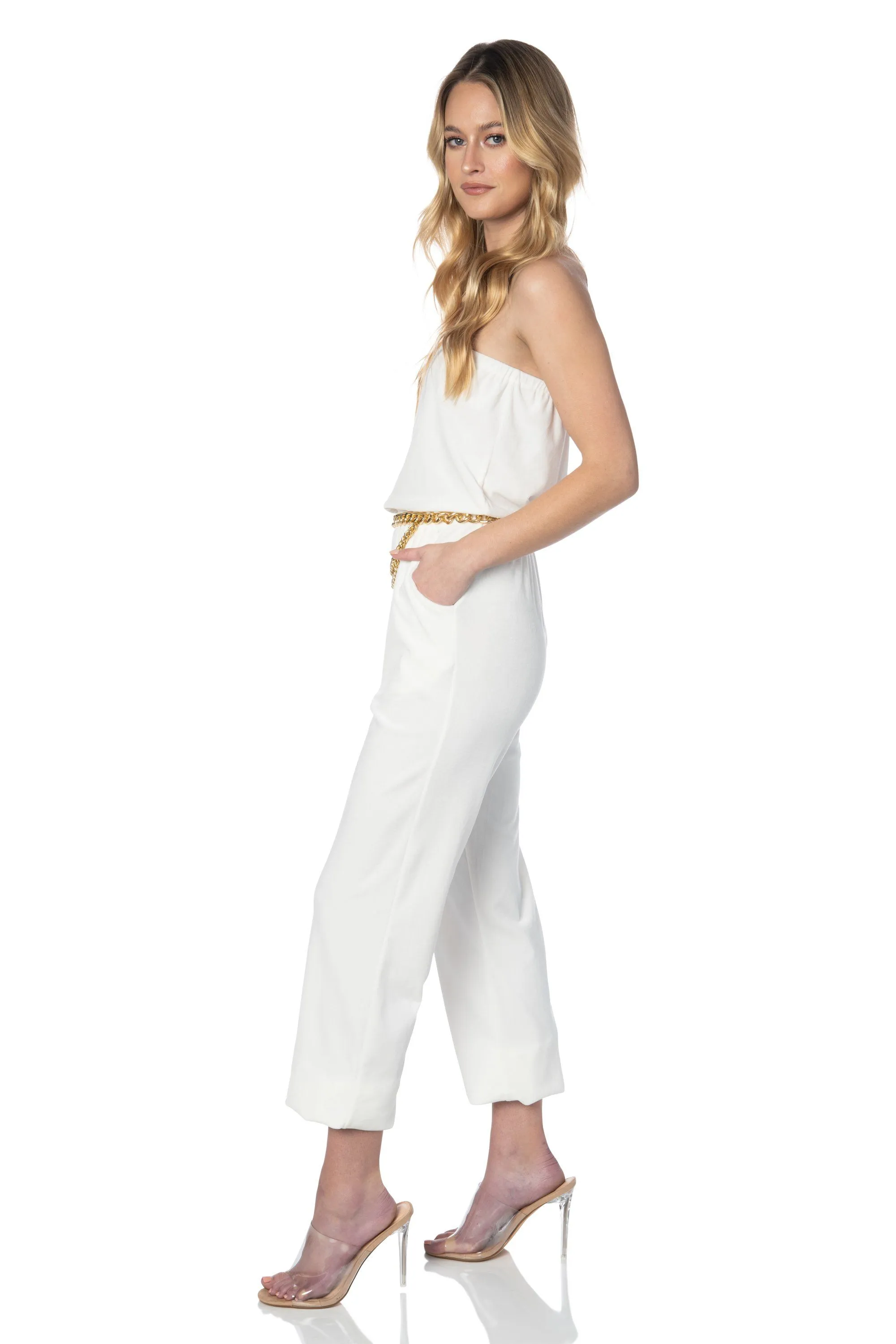 Let's Playdate Velour Ivory Jumpsuit