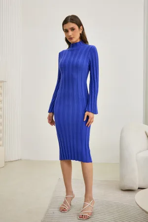 Lexi Blue Flute Sleeve Knit Midi Dress