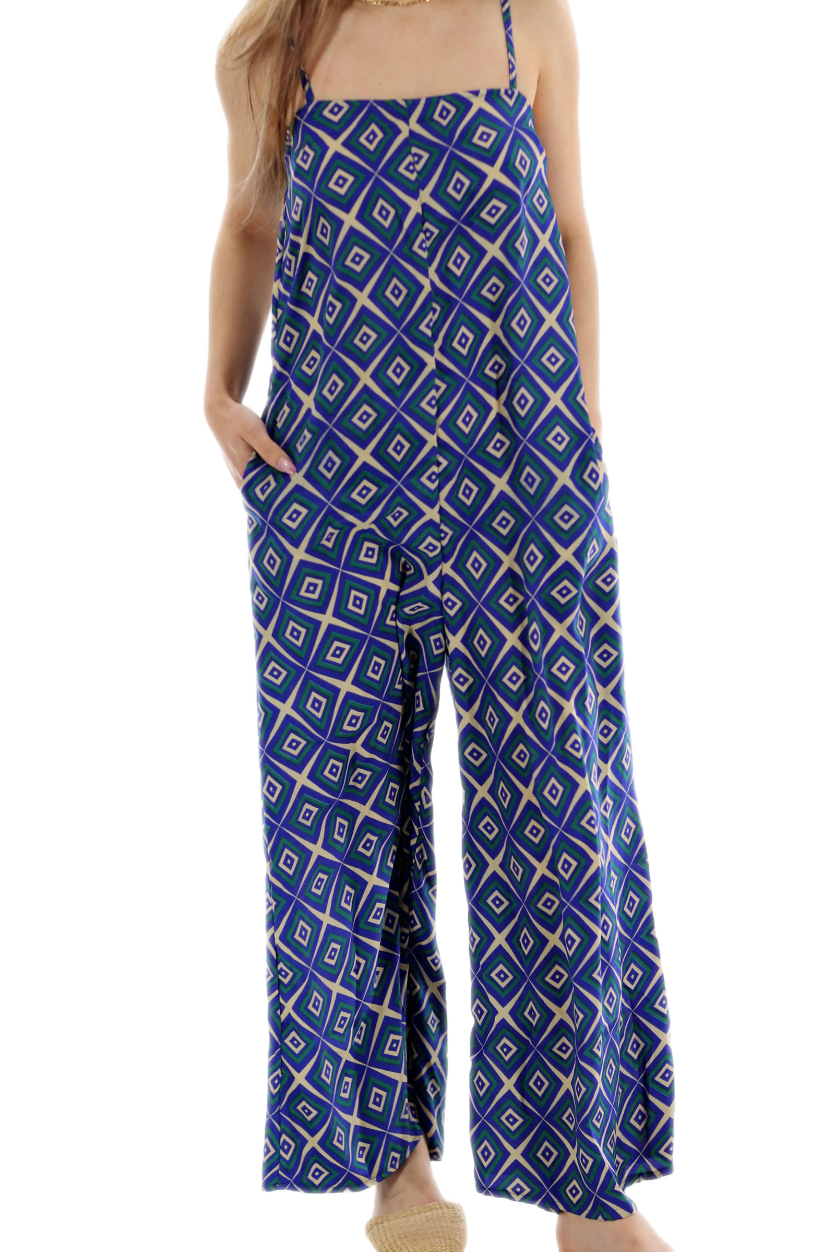 Long Printed Jumpsuit "Mia" in Blue