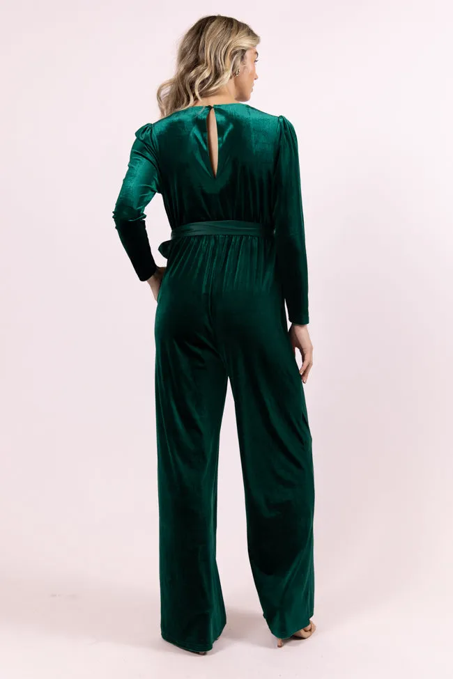 Love You Snow Much Evergreen Velvet Belted Jumpsuit