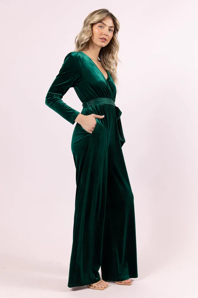 Love You Snow Much Evergreen Velvet Belted Jumpsuit