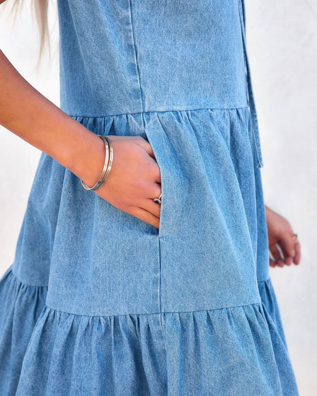 Makenna Pocketed Tiered Denim Babydoll Dress