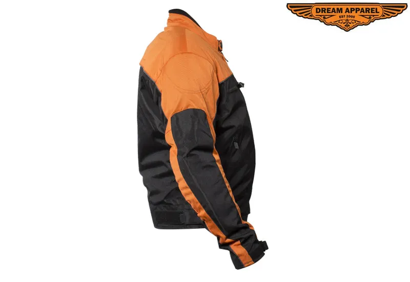 Mens Black and Orange Mesh and Nylon Motorcycle Jacket