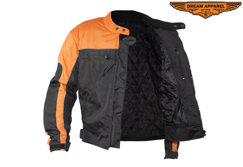 Mens Black and Orange Mesh and Nylon Motorcycle Jacket