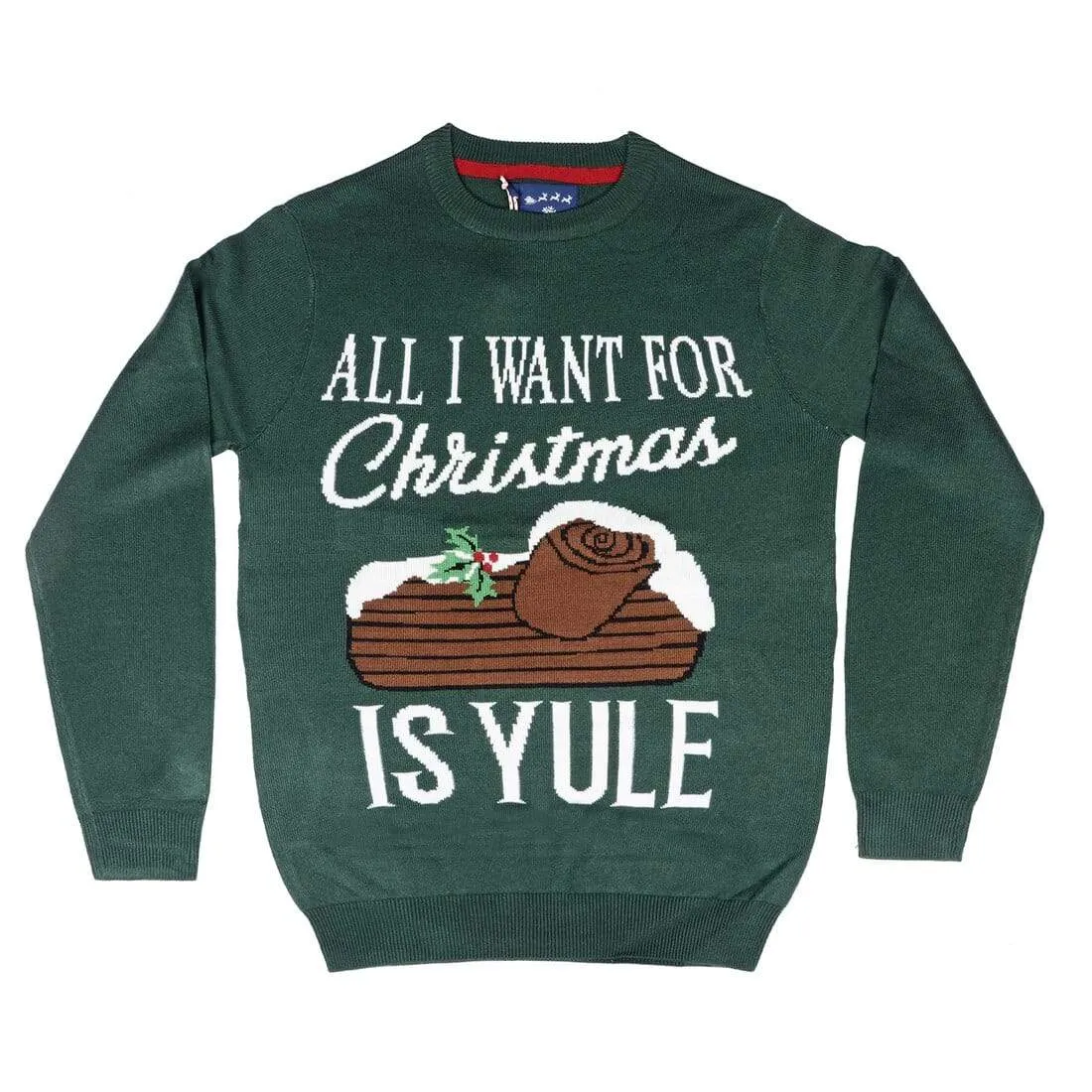 Mens Christmas Jumper All I Want Is Yule Slogan Green Xmas Fun