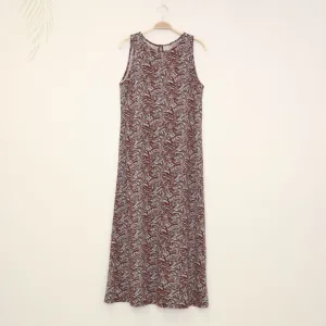 Modal Knit Tropical Print Sleeveless A Line Brown Dress (Petite Size)