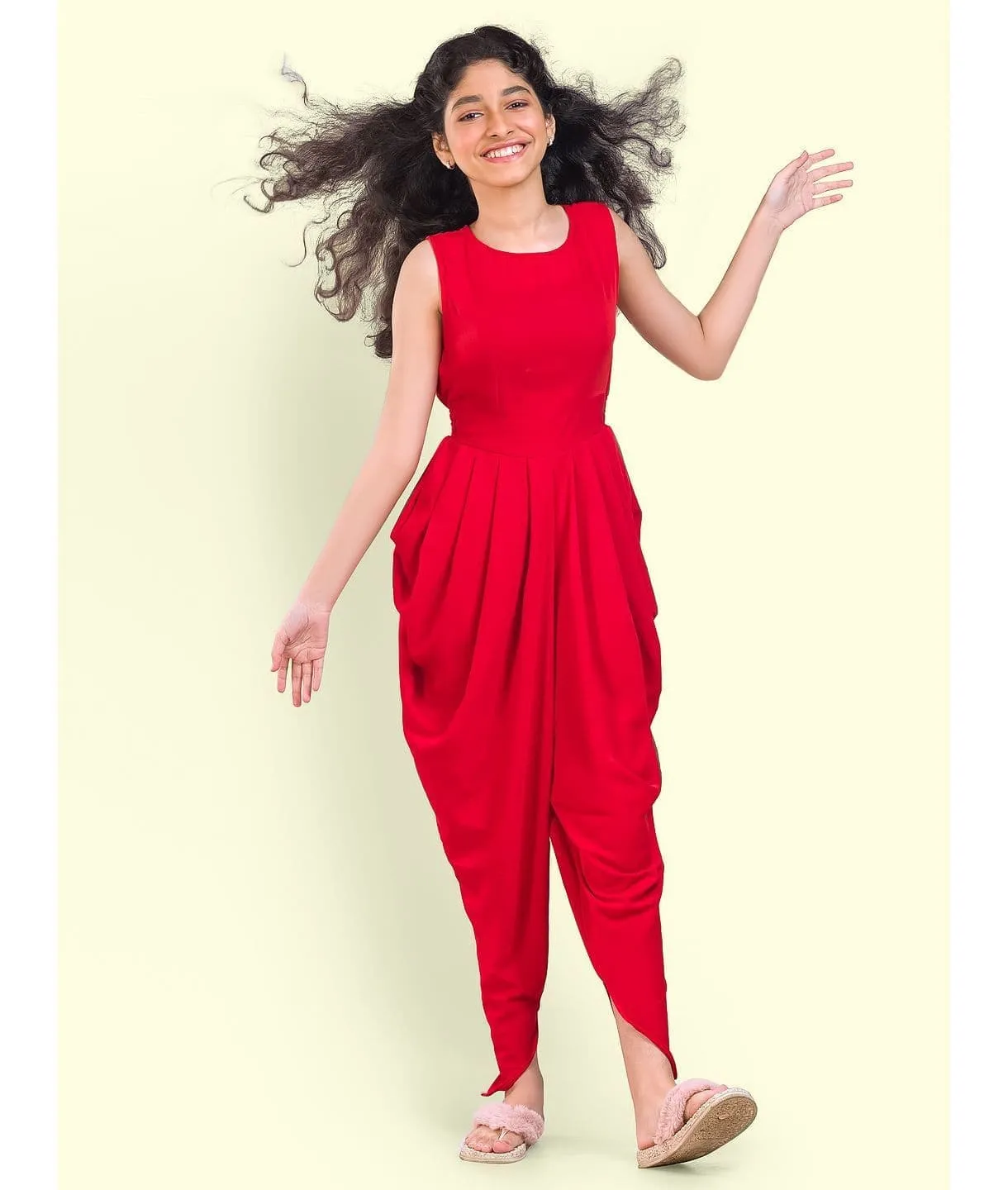 Multi colour elasticated Dhoti Jumpsuit for Girls