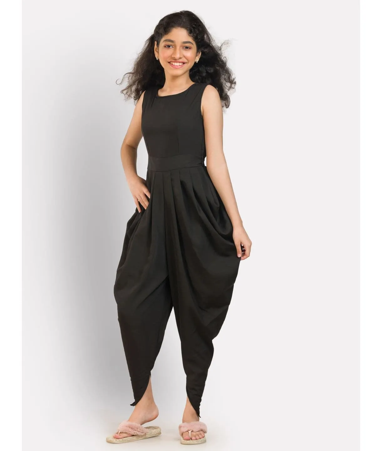 Multi colour elasticated Dhoti Jumpsuit for Girls