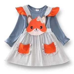 NEW! Girls Size 4 Fox Applique 2-Pc Shirt & Striped Pocket Jumper