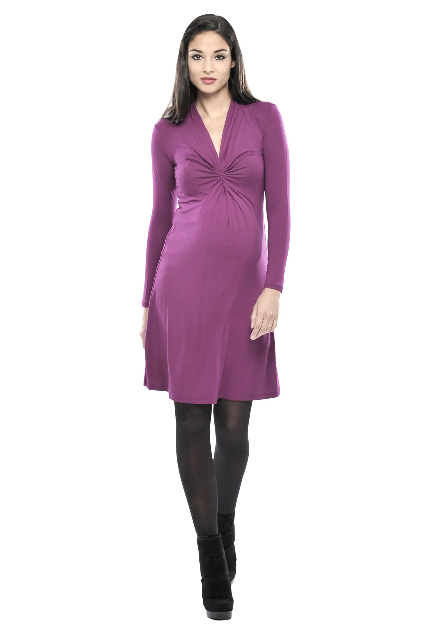 Olian Twisted V Neck Maternity Dress Black And Purple