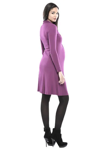 Olian Twisted V Neck Maternity Dress Black And Purple