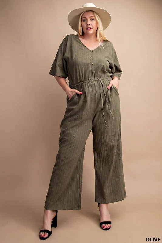 Olive Pin Stripe Jumpsuit