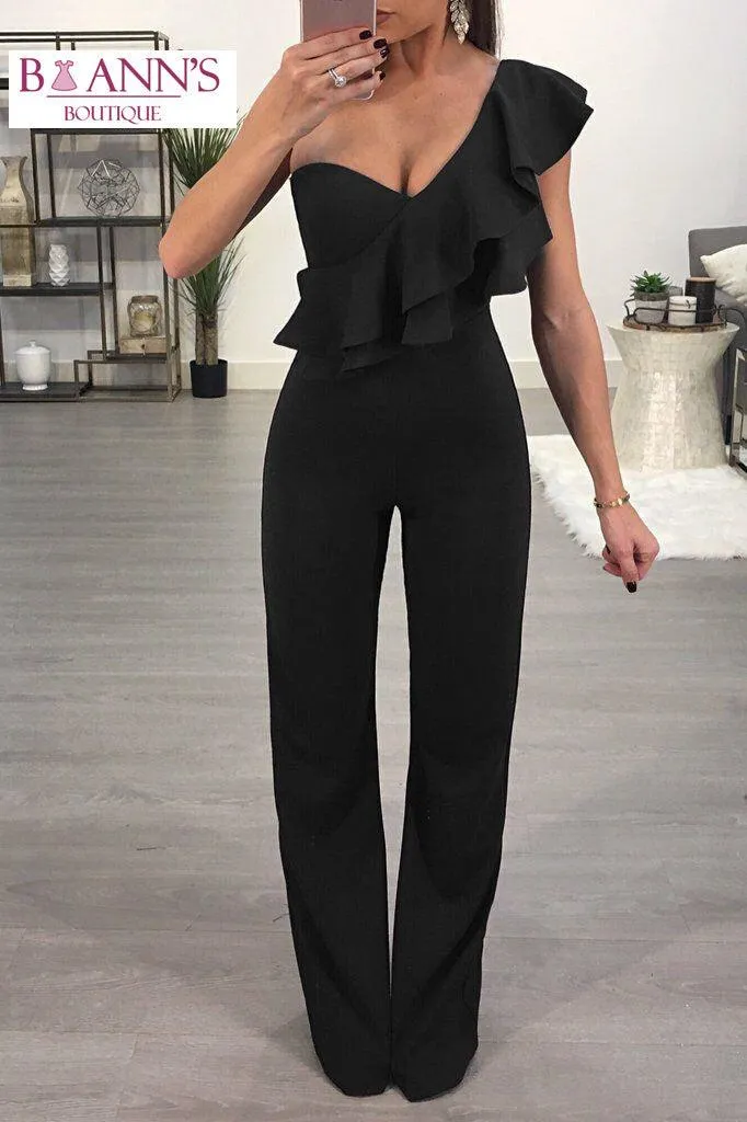 ONE SHOULDER RUFFLE JUMPSUIT