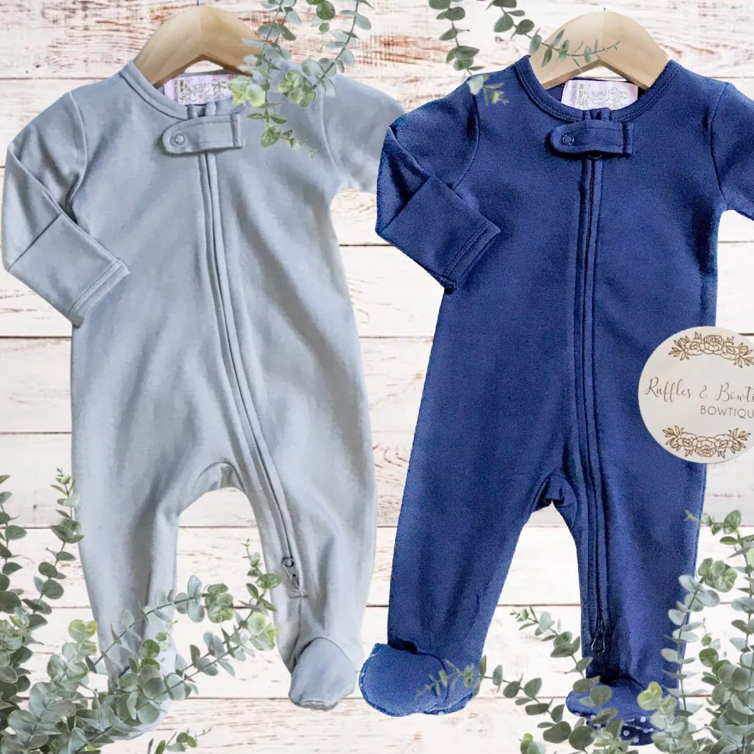 Organic Cotton 2-Way Snap Zippies & Rompers - Grey & Navy