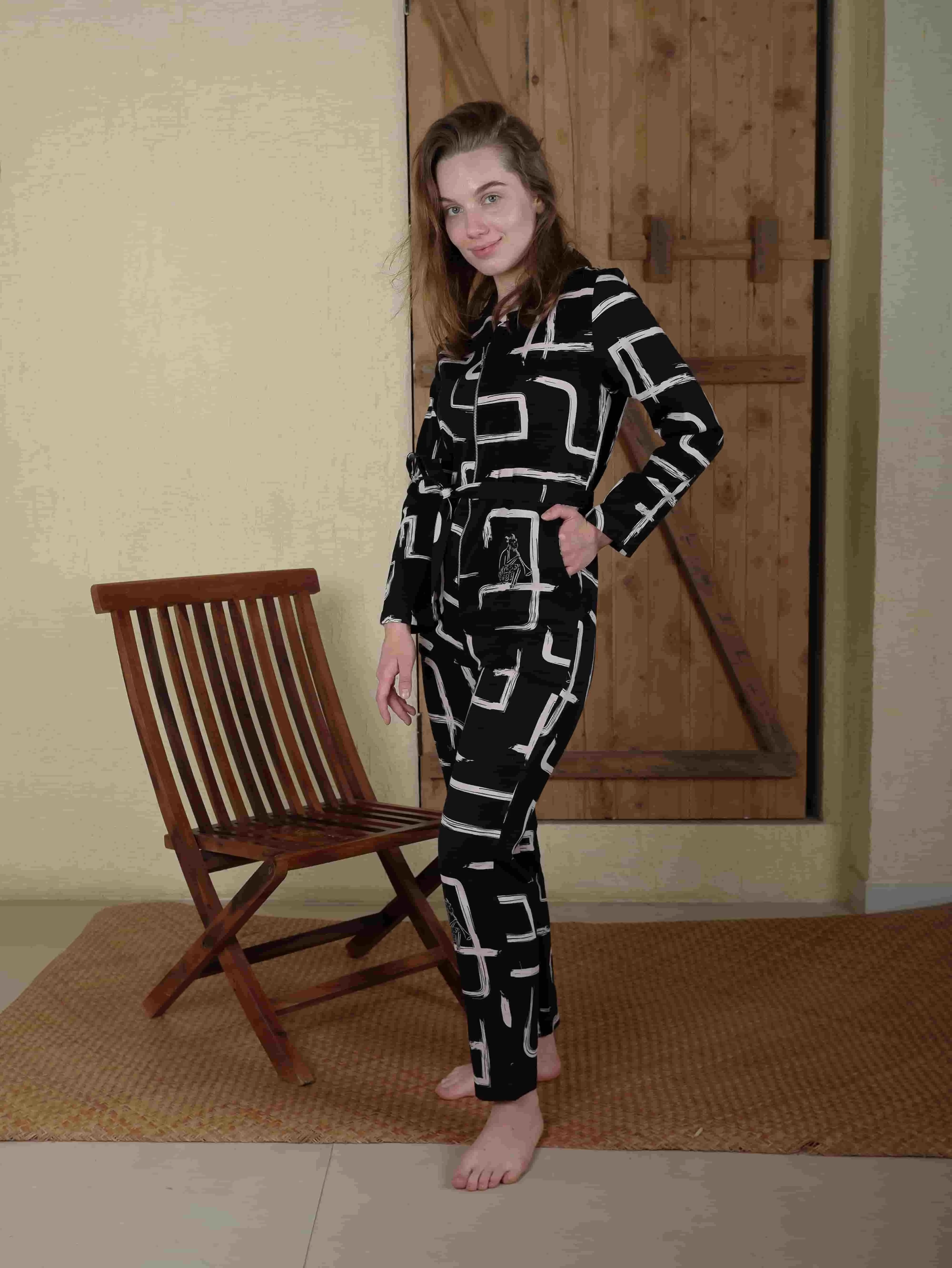 Organic Cotton & Linen Black & White Galaxy Jumpsuit