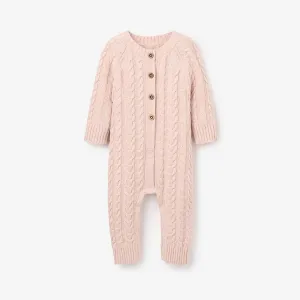 Pale Pink Horseshoe Cable Knit Baby Jumpsuit - Select Size