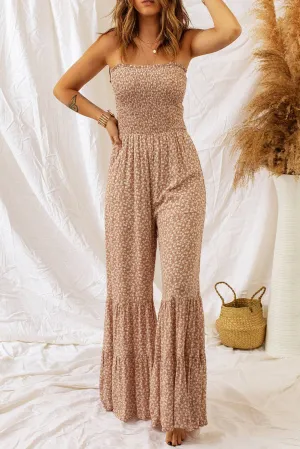 PB103 - Floral Smocked Wide Leg Jumpsuit