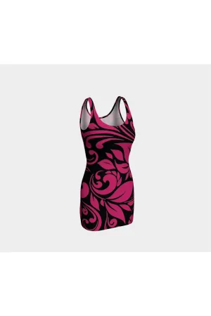 Peacock Pink Scroll Bodycon Dress