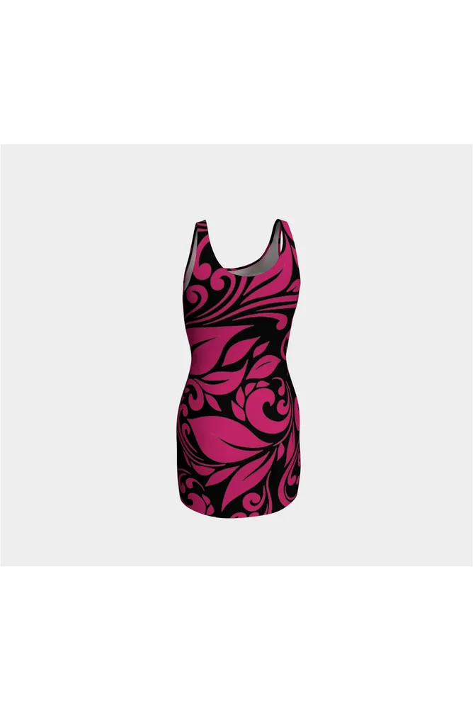 Peacock Pink Scroll Bodycon Dress