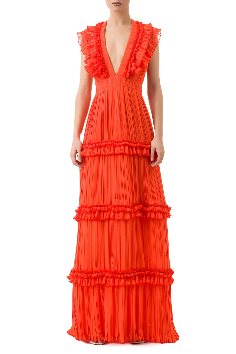 Penelope Orange Maxi Ruffel Dress