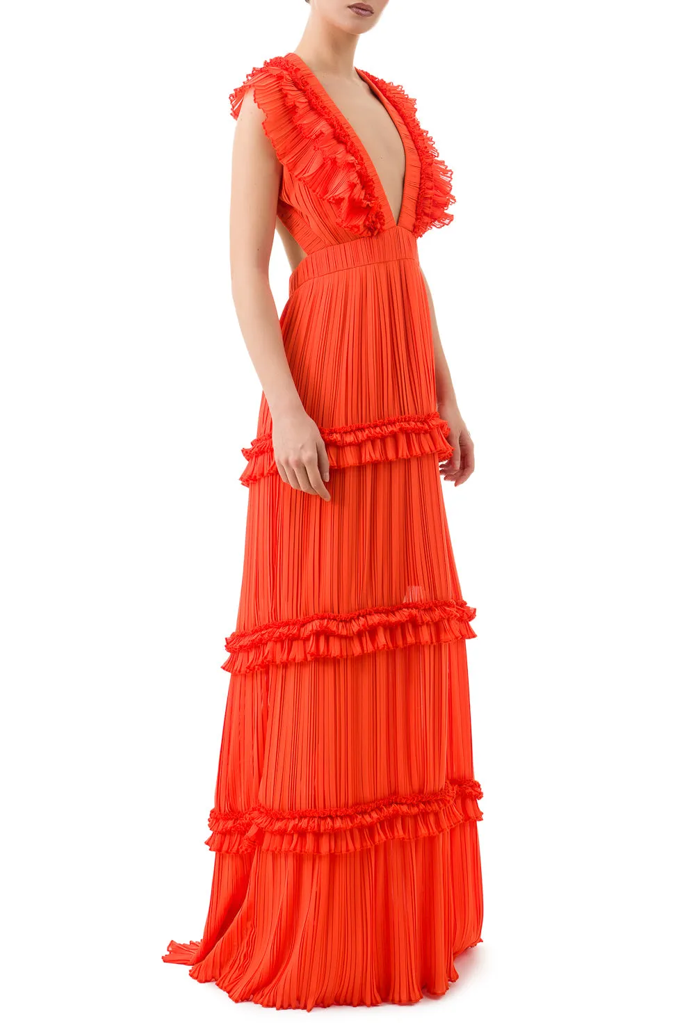 Penelope Orange Maxi Ruffel Dress