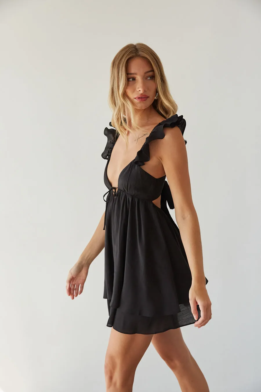 Pepper Open Back Ruffle Babydoll Mini Dress