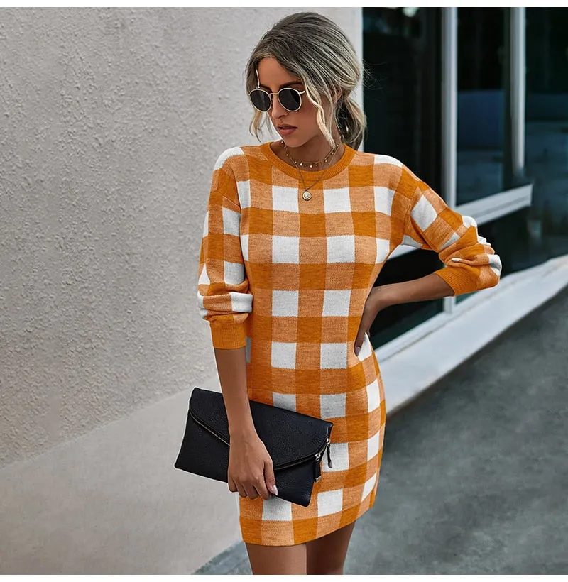 Plaid Knit Sweater Dress