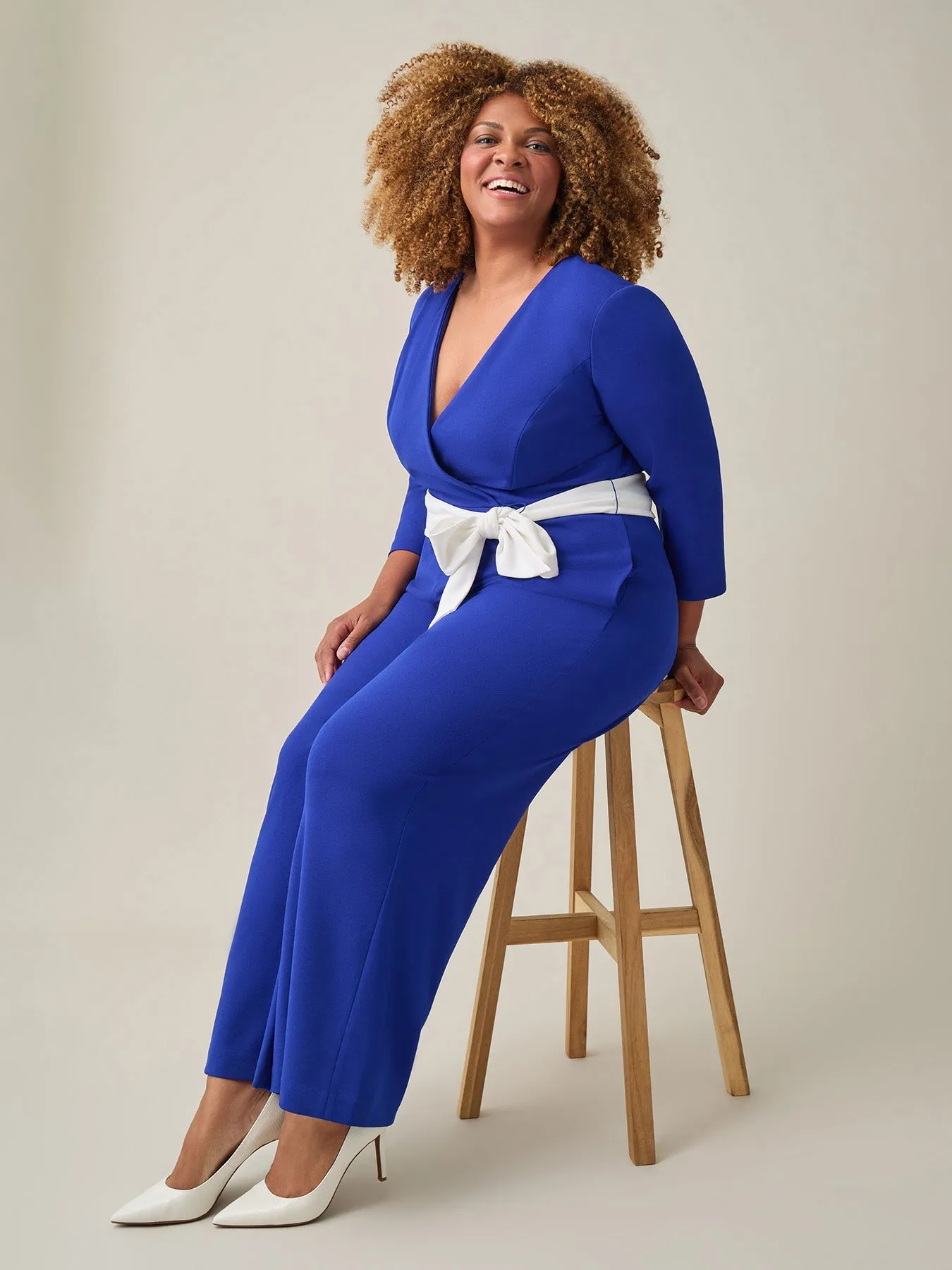 Plus Tie-Waist Jumpsuit, Royal Signature