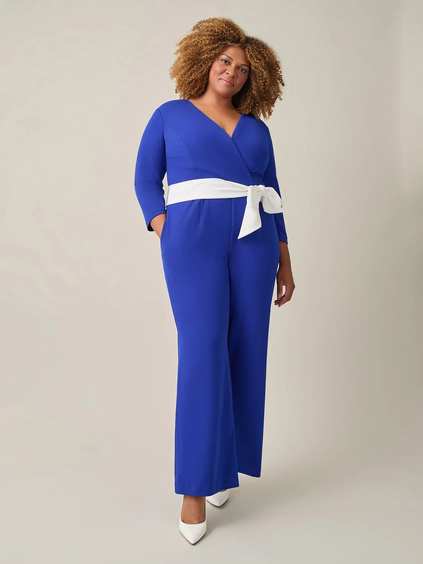 Plus Tie-Waist Jumpsuit, Royal Signature