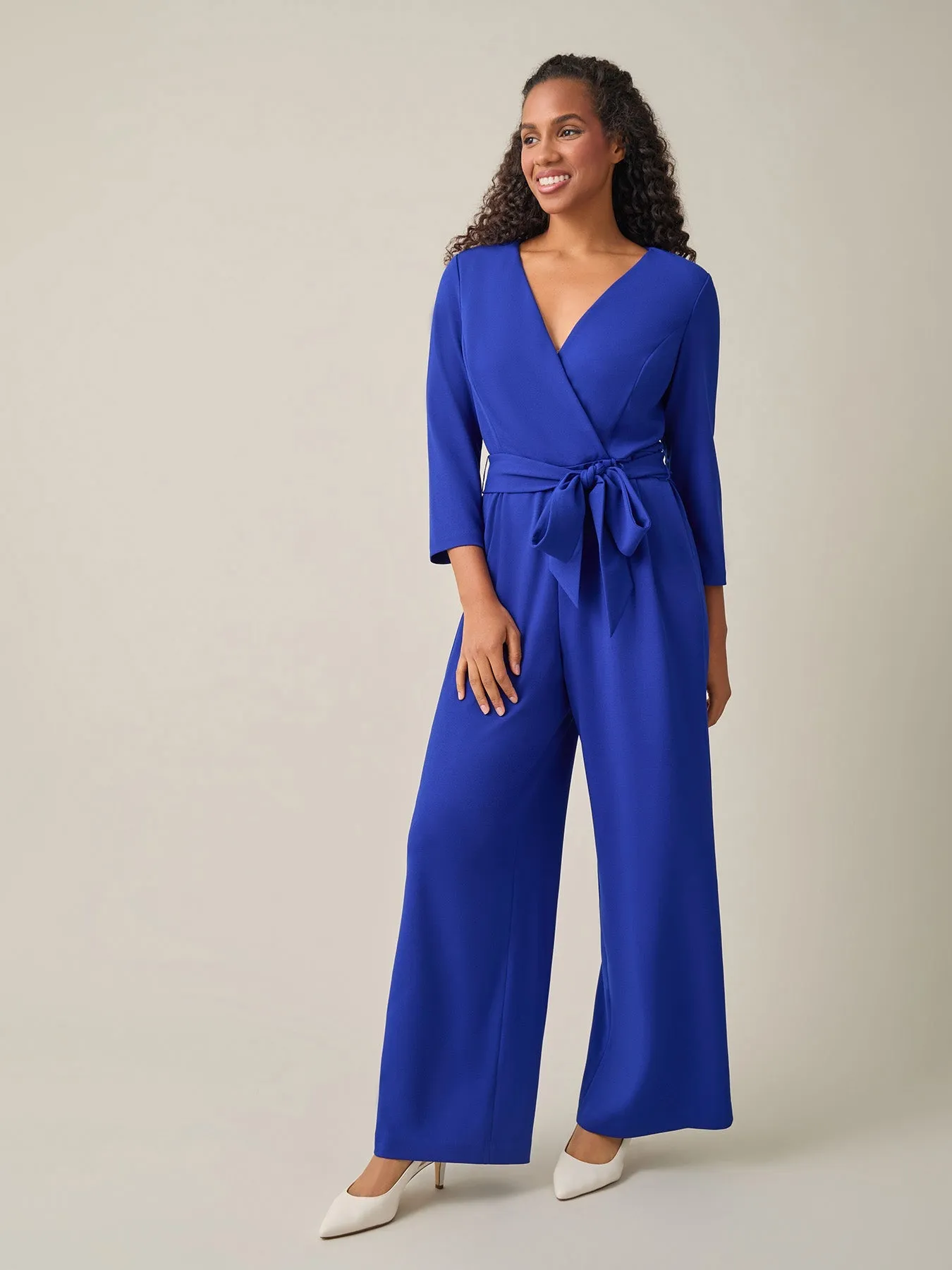 Plus Tie-Waist Jumpsuit, Royal Signature