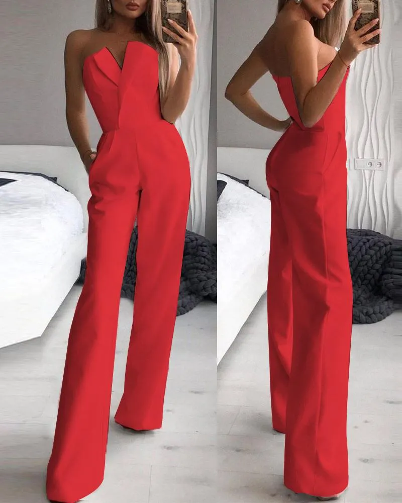 Pocket Detail Straight Leg Tube Jumpsuit