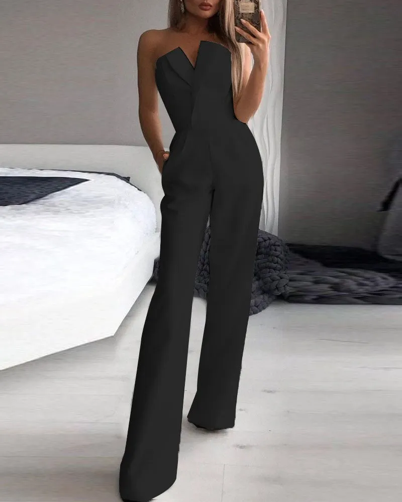 Pocket Detail Straight Leg Tube Jumpsuit