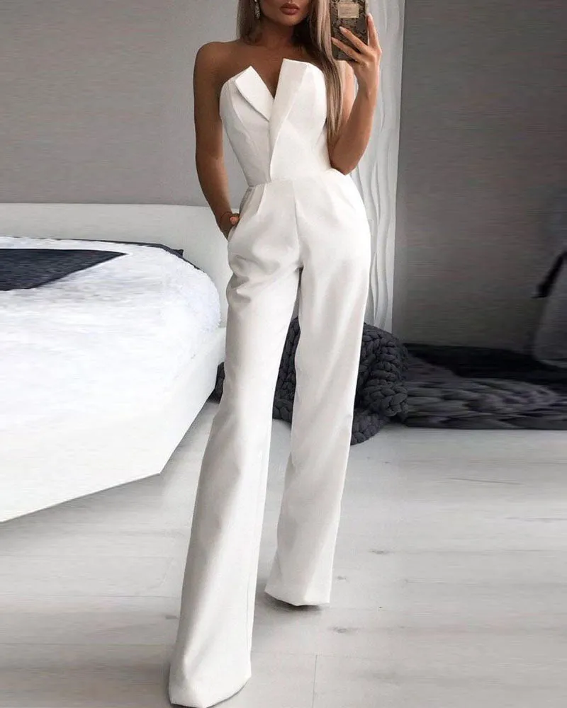 Pocket Detail Straight Leg Tube Jumpsuit