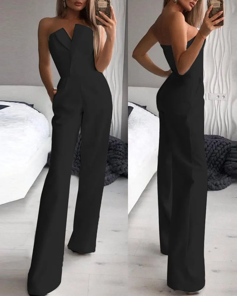 Pocket Detail Straight Leg Tube Jumpsuit