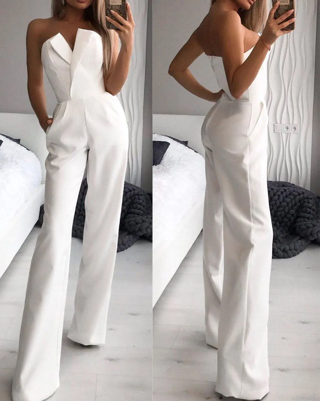 Pocket Detail Straight Leg Tube Jumpsuit