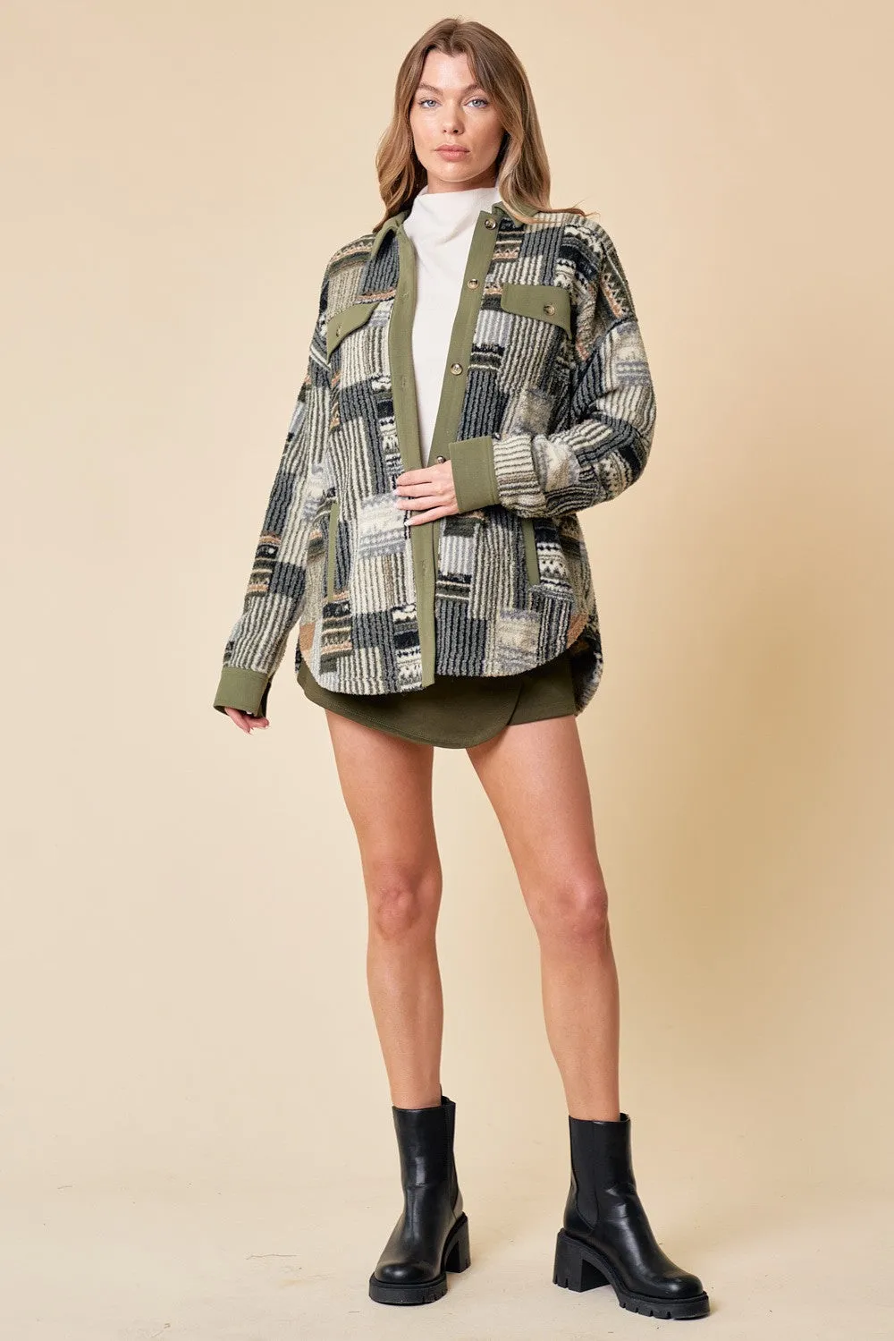 Printed Soft Fleece Sherpa Shacket