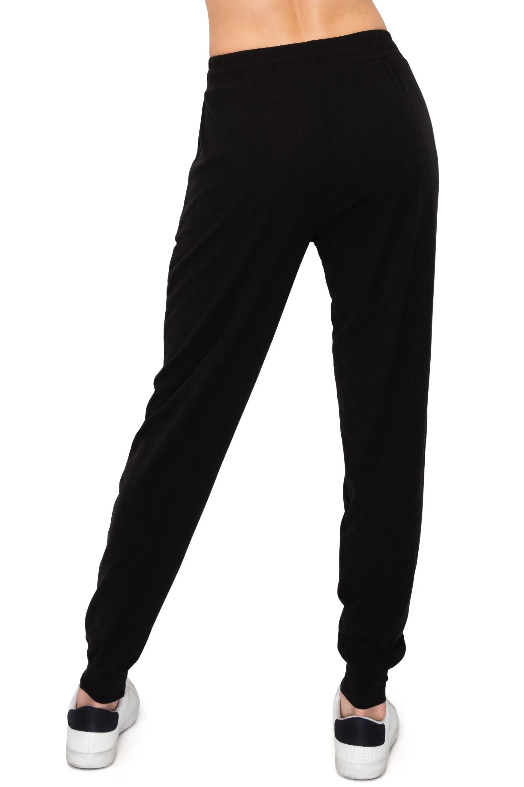 Ribbed Jogger Sweatpants - Rib-Knit Lightweight Soft Stretch Pockets Pants