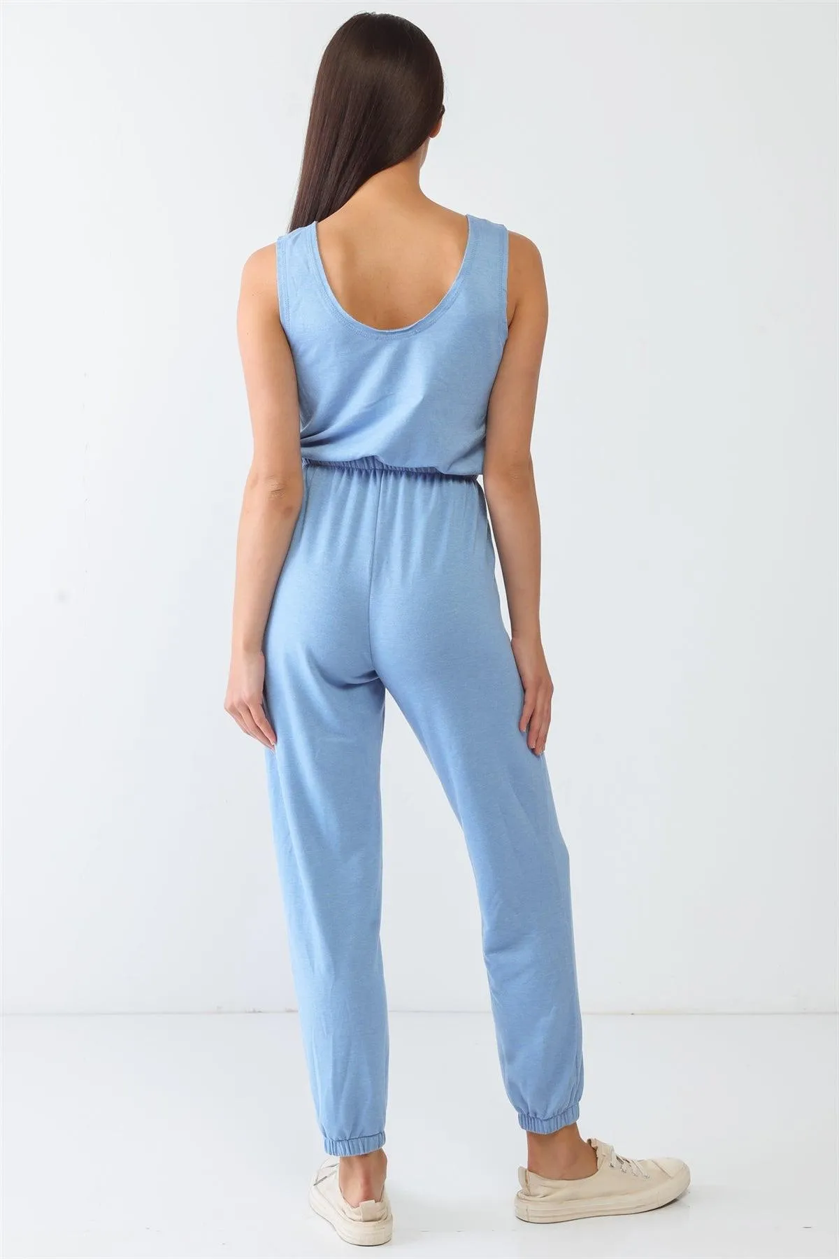 Round Neck Sleeveless Button-Up Pocket Jumpsuit