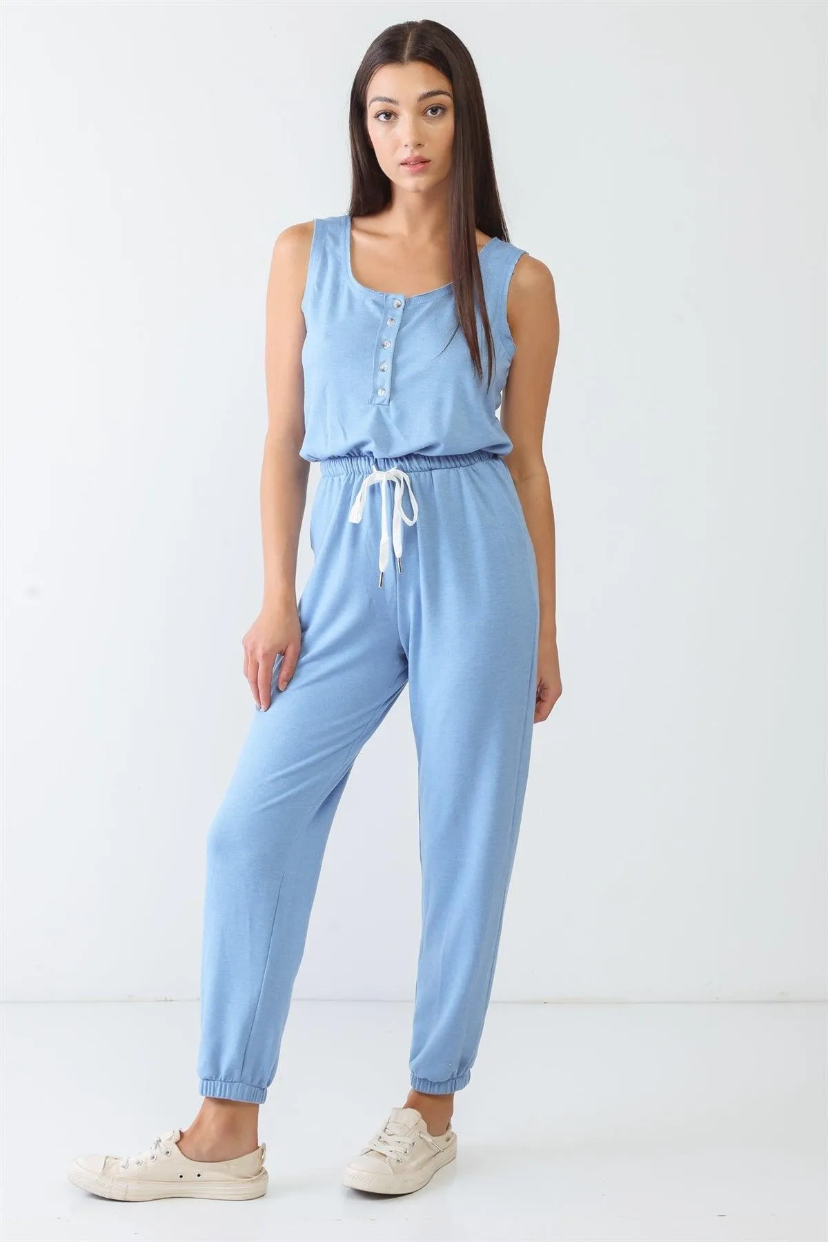 Round Neck Sleeveless Button-Up Pocket Jumpsuit