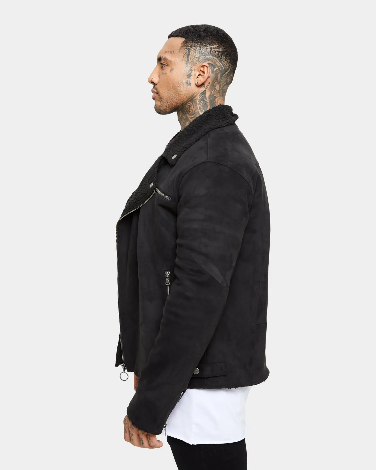 Saint Morta Imperial Sherpa Biker Jacket Black